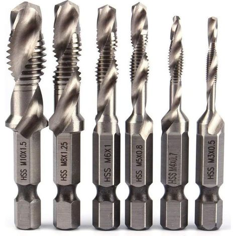 6pcs Foret Taraudeur HSS Tige Hexagonale M3-M10 Perçage Filetage Acier Aluminium Bois (1/5)