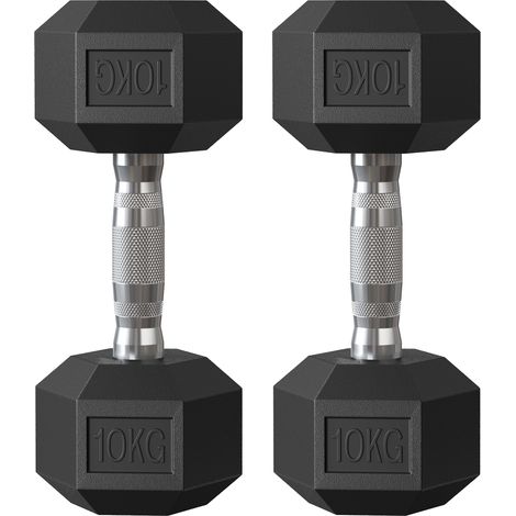 Ensemble de 2 Haltères Hexagonaux, Poids Total de 20 kg, Adapté à l'Entraînement, Noir