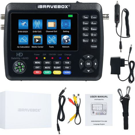 Détecteur de signal satellite HD 4,3 pouces – Compatible DVB-S/S2/S2X/T/T2/C – Batterie 4000 mAh – Balayage automatique et manuel