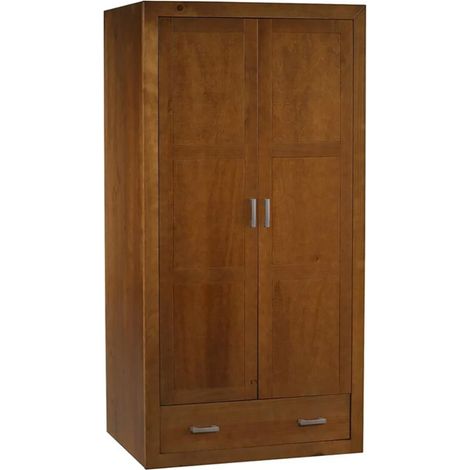 Armoire meuble de rangement en pin massif coloris cerisier - Longueur 105 x Profondeur 55 x Hauteur 200 cm (1/4)