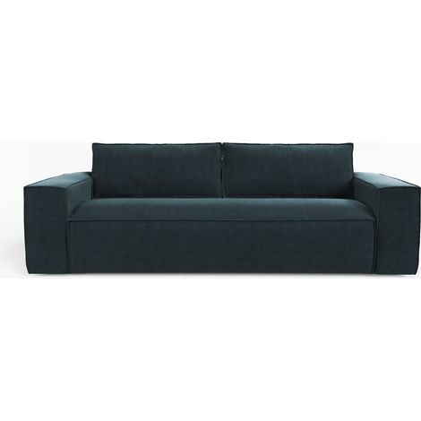 Canapé convertible express matelas Dunlopillo 160cm 3 places en velours bleu paon (1/5)