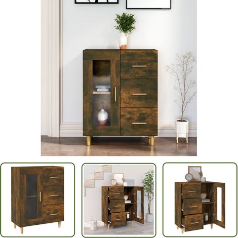 The Living Store Buffet chêne fumé 69,5x34x90 cm bois d'ingénierie - Buffet - Armoire - Placard - Meuble De Rangement - Mobilier (1/5)