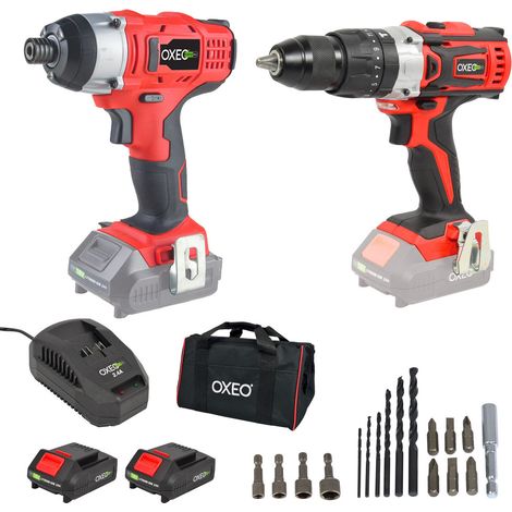 Kit de Perceuse visseuse et visseuse à choc 18v - chargeur et batteries 2Ah - Sac de rangement - 6 forêts HSS - 4 douilles (1/5)