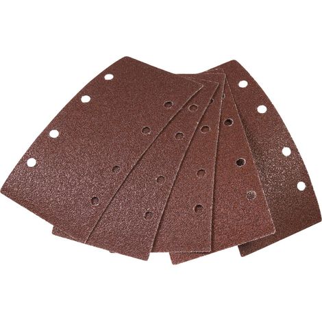 Ferm – Lot de 5 feuilles abrasives pour ponceuse vibrante – Grains P60/P80/P120 – Fixation adhésive – Dimensions 18,5 x 9 cm (1/2)
