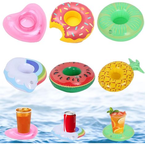 CCYKXA Set mit 6 aufblasbaren, schwimmenden Getränkehaltern, rutschfest, leicht, ideal für Pooldekoration, Bar, Bier und Getränke im Freien (1/5)