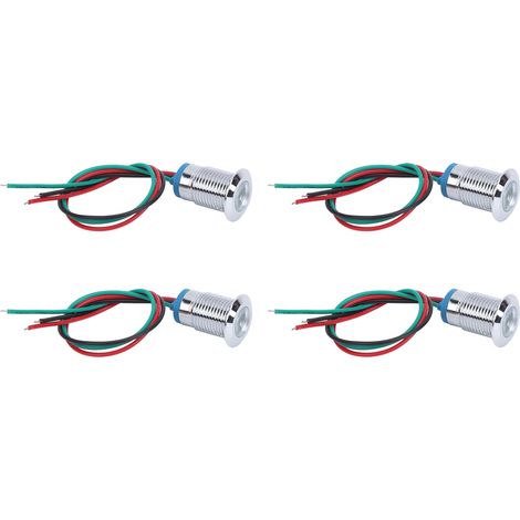 4 paires de LEDs rondes étanches 2 couleurs pré-câblées, indicateur cathodique commun 12mm 3-6V rouge et vert (1/5)