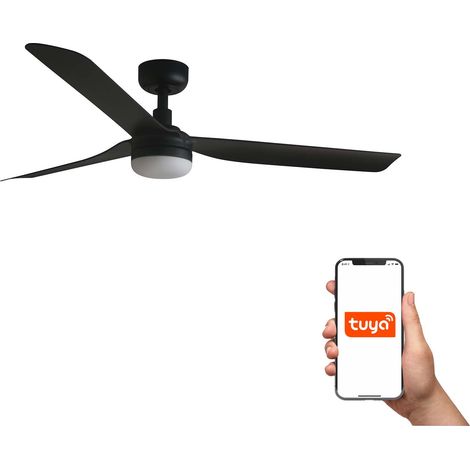 Faro Punt Plafonnier moyen à 3 lames, blanc mat, noyer, avec éclairage 3 000 - 4 200 - 6 500 K, système intelligent Tuya (1/5)