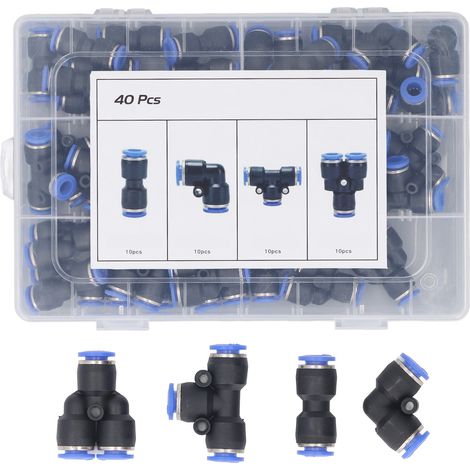 Kit de 40 raccords pneumatiques à connexion rapide haute pression de 8 mm pour tuyaux en polyuréthane, nylon et PE. (1/5)