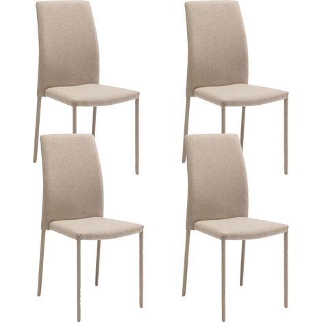 Set 4 Sedie Leda 42x52x96 cm in Tessuto Easy-Clean Gambe Rivestite in Tinta Beige (1/5)