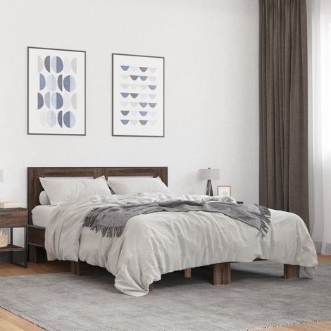 Estructura cama madera ingeniería metal marrón roble 140x190 cm vidaXL (1/5)