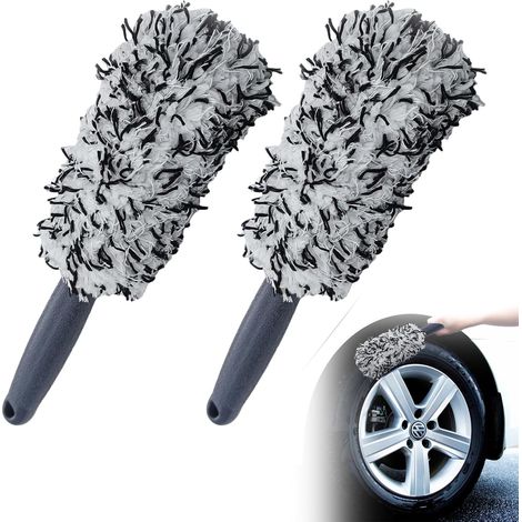 Brosse Jantes Voiture, Brosse de Roue de Voiture, Brosse a Jante Microfibre, Brosse de Nettoyage pour Jantes, Élimine Facilement la Saleté Difficile à Atteindre des Jantes, 2 Pièces (1/5)