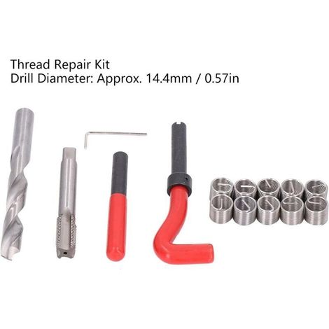 Kit D'outils de Réparation de Filetage, Kit de Réparation de Filetage 15 Pièces M14x1.50mm Insert de Filetage en Acier Inoxydable Taraud et Forets Outil à Main pour Auto (1/3)