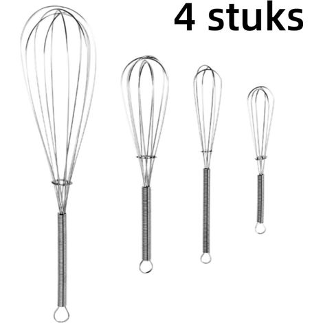 Ensemble de 4 mini fouets à main avec manche à ressort pour œufs beurre blancs d'œufs et mousse de lait résistants à la chaleur compatibles lave vaisselle et suspendus couleur argentée (1/5)