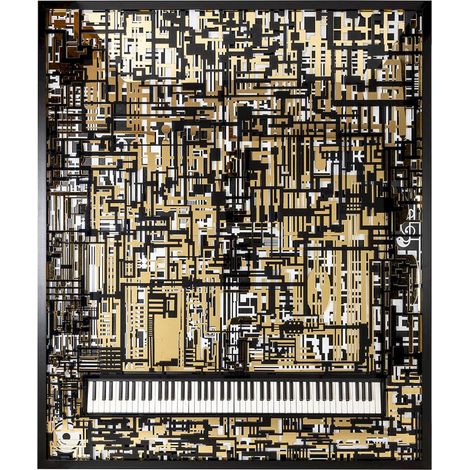 Décoration Murale Piano Élégance Dorée - Noir Pianistique et Accents d'Or (1/4)