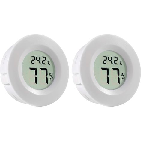 Set di 2 mini igrometri rotondi, ricambi per frigorifero con display LCD digitale - Misuratore di temperatura per interni o esterni per umidificatori, deumidificatori, serre, cantine, camerette per ba (1/5)