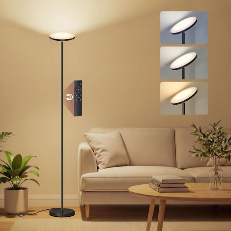 Lampadaire LED, Lampe sur Pied 30 W, Tête Orientable, pour Chambre, Bureau, Minuterie, Fonction Mémoire, Commande par Télécommande, Noir Mat LFL018BD02 (1/5)