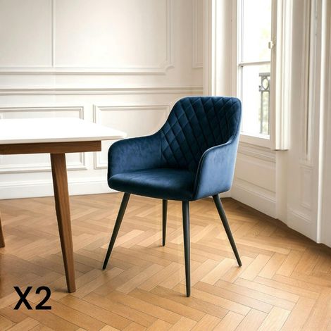 Fauteuil de table en velours bleu nuit (lot de 2) SAVONE (1/5)