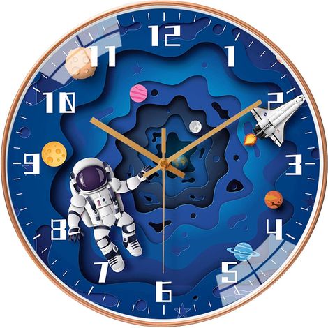 CCYKXA Runde Wanduhr (30,5 cm Durchmesser) mit geräuschlosem Uhrwerk für Kinder, kein Ticken, batteriebetrieben, im Reisestil, Dekoration für Zuhause, Schule, Jungenzimmer, Wohnzimmer