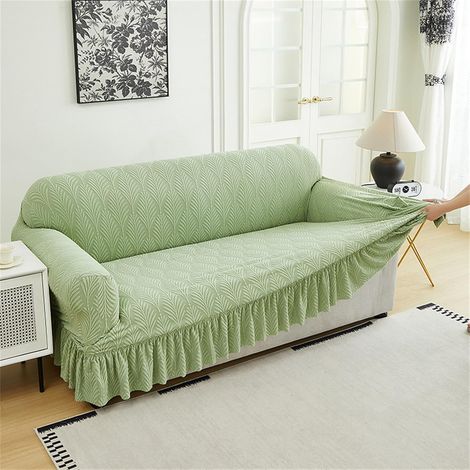 Hochelastischer, gerüschter Sofabezug für L-förmige Sofas und Ecksofas (Grün, 3-Sitzer) (1/5)