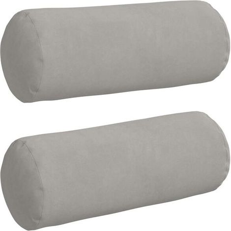 Deux coussins décoratifs, gris clair, de 15 x 40 cm de diamètre. (1/5)