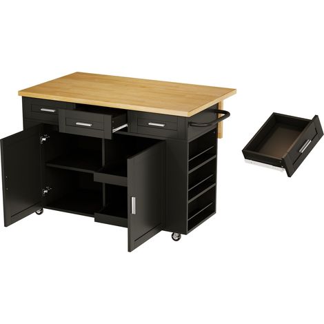 GagaÎlot de cuisine mobile 120x45(70)x84 cm, plateau rabattable, MDF (1/5)
