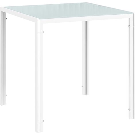 Quadratischer Esstisch aus weißem Hartglas 75 x 75 x 75 cm für 4 Personen (1/5)