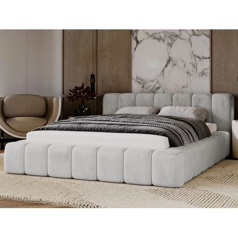 Lit rembourré avec rangement 120x200 velours gris clair Ibiza (1/5)