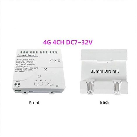 Tuya Smart Switch 4G LTE intelligentes Relais mit 433 MHz Smart GSM-Schalter, drahtloser Steuerung über Anwendung, 4 Kanäle, abnehmbarer Controller, 7-32 V DC Stromversorgung. (1/5)