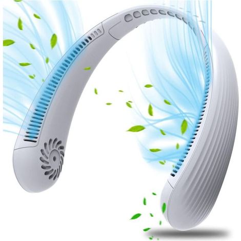 Ventilateur cou Portable,USB Ventilateur sans lame Silencieux, Collier Ventilateur Nuque Refroidisseur(Blanc pur) (1/5)