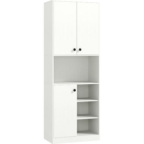 Mueble de cocina alto de 60 x 33 x 166 cm con soporte para microondas diseño moderno en madera blanca 200018787