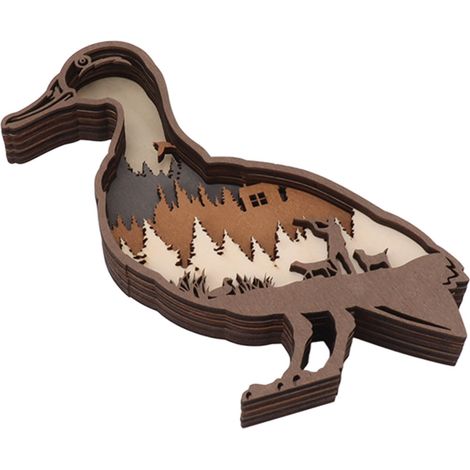Lampe en bois sculpté 3D, décoration d'intérieur, ornement animal sculpté en bois 3D avec LED, canard (1/5)
