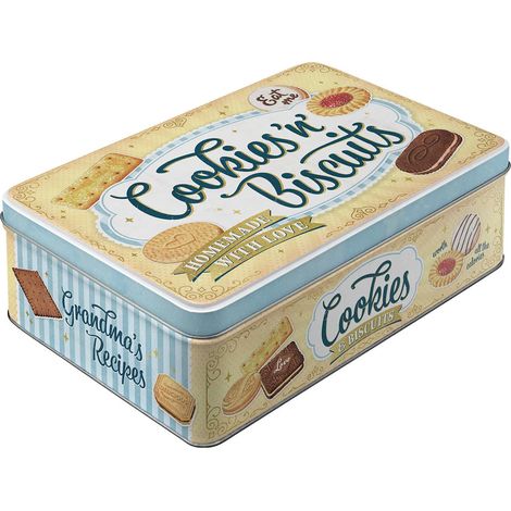 Boîte de conservation rétro plat, 2,5 l, Cookies 'n' Biscuits – Idée de cadeau pour la cuisine, récipient en tôle avec couvercle, design vintage (1/5)