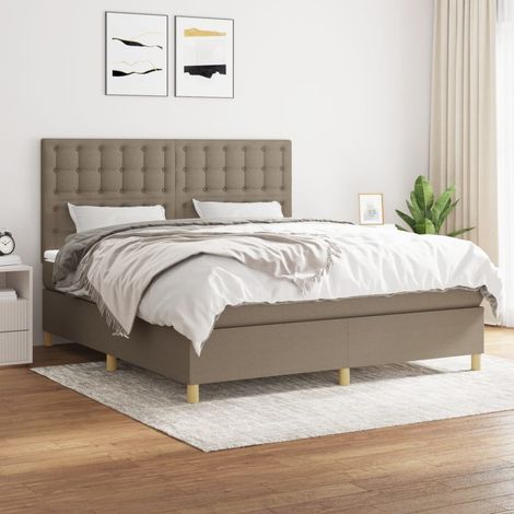 Sommier à lattes de lit avec matelas Taupe 160x200 cm Tissu (1/5)