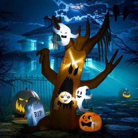 Décoration d'Halloween, grand arbre fantôme de 2,40 m, auto-, éclairage LED, pour usage extérieur (1/5)