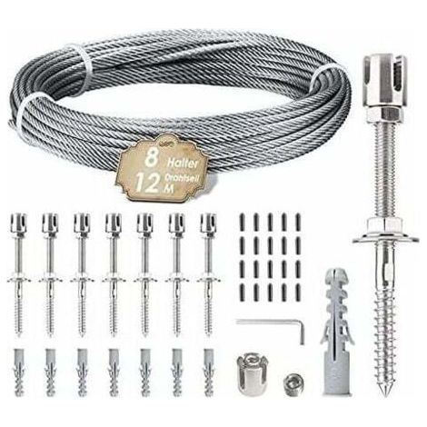 Support for climbing plants 12 m – 3 mm stainless steel cable – 8 304 stainless steel tensioners – Corrosion and rust resistant (1/4)