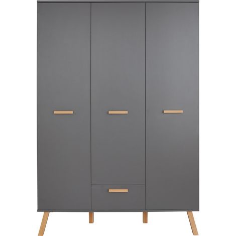 MatsBaby Armoire pour enfants 3 portes, 1 tiroir, gris.