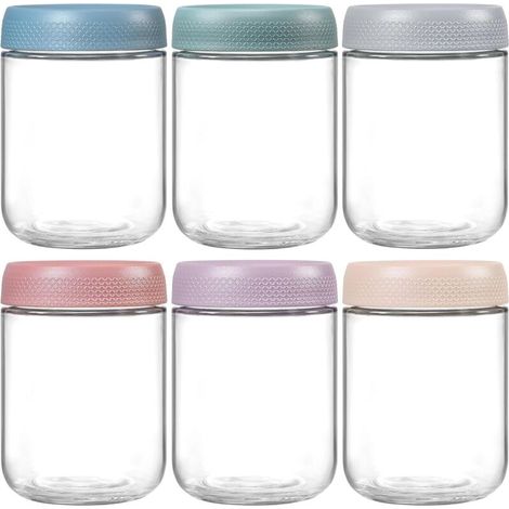 pack de 6 oz de 16 oz , bocaux en verre avec couvercles hermétiques, bocaux à salade Mason à grande bouche, contenants en verre pour stocker les aliments pour snacks, yaourt et sucre épicé (1/4)