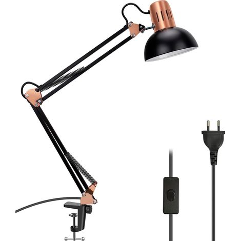 Lampe De Bureau - 1 Unité - Métal Noir Et Cuivre - Bras Articulé Tête Orientable - Lecture Travail Salon - Douille E27 (1/5)