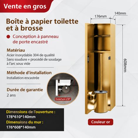 Niche Murale Encastrée Inox or titane porte-papier brosse WC ouverture à droite Rangement Salle de Bain 50 kg – Livraison gratuite
