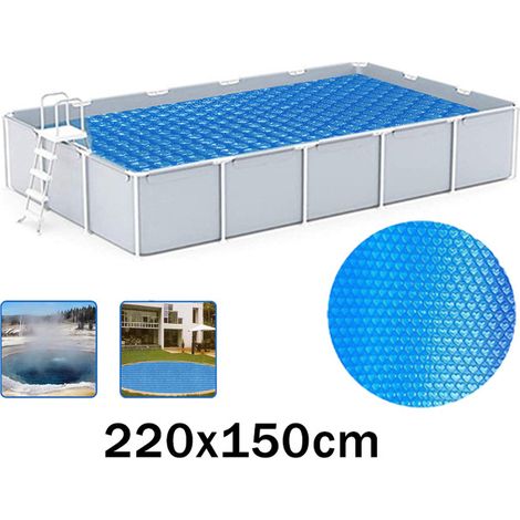 Film isolant pour piscine extérieure 220cm x 150cm, film à bulles PE rond pour piscine et baignoire, protection solaire et anti-poussière.