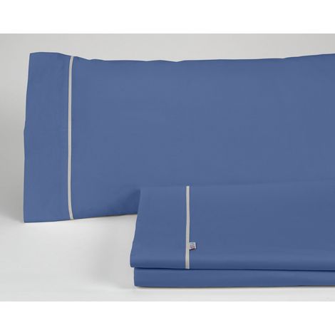 Juego de sábanas liso color azulón - Cama de 135/140 (3 piezas) -50% algodón / 50% poliéster - 144 hilos. Gramage: 115 (1/5)