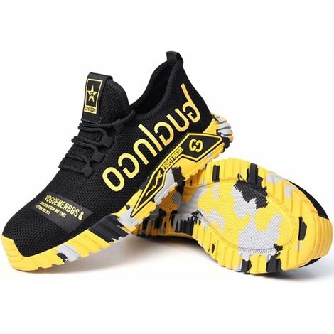 Chaussures De Sécurité Pour Hommes Baskets À Bout En Acier Chaussures De Travail Légères Femmes Baskets Industrielles Respirantes Baskets Respirantes En Maille,Jaune 44 (1/5)