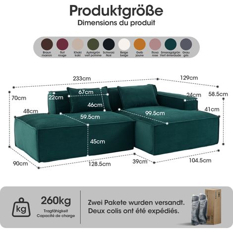 Canapé économique 235 cm avec 2 coussins et étui. Design simple, confortable pour petits salons, appartements et bureaux (1/5)