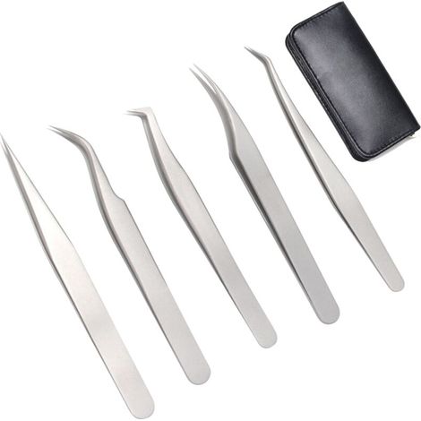 Pinzette curve e dritte in acciaio inox – Set da 2 per trucco ciglia e nail art, precisione professionale