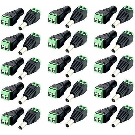 Connecteur DC - 30 Pièces (15 Mâles + 15 Femelles) - 2.1 X 5.5 Mm - 12 V - Pour Bande LED Caméra CCTV - Sans Soudure (1/5)