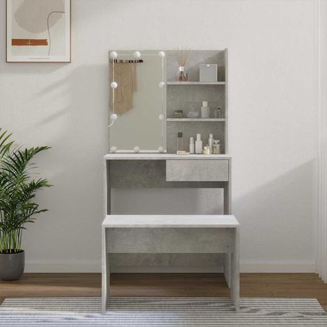 vidaXL Ensemble de coiffeuse avec LED Blanc brillant Bois d'ingénierie (1/5)