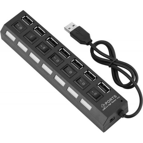 Hub USB - Zerone - 7 Ports - USB 2.0 - Haute Vitesse 480Mbps - Commutateurs Indépendants (1/3)