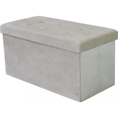 Pouf Contenitore Rettangolare In Velluto Beig