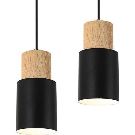 2 Pièces Suspension Vintage Luminaire Industrielle, E27 Bois Plafonnier Rétro, Lampe Suspendue Ajustable, Lampe Suspension pour Salon Chambre Cuisine Bar Café Salle à Mange Noir (1/4)