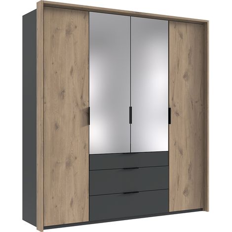 Kleiderschrank 204 cm mit Spiegel, Passepartoutrahmen in grau und Eiche BIELLA-43 (1/5)